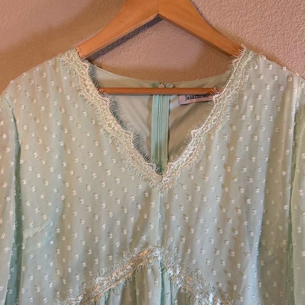 Women’s Large Midi Dress Aqua Lightweight with Balloon Sleeves for Spring Easter - Picture 12 of 16